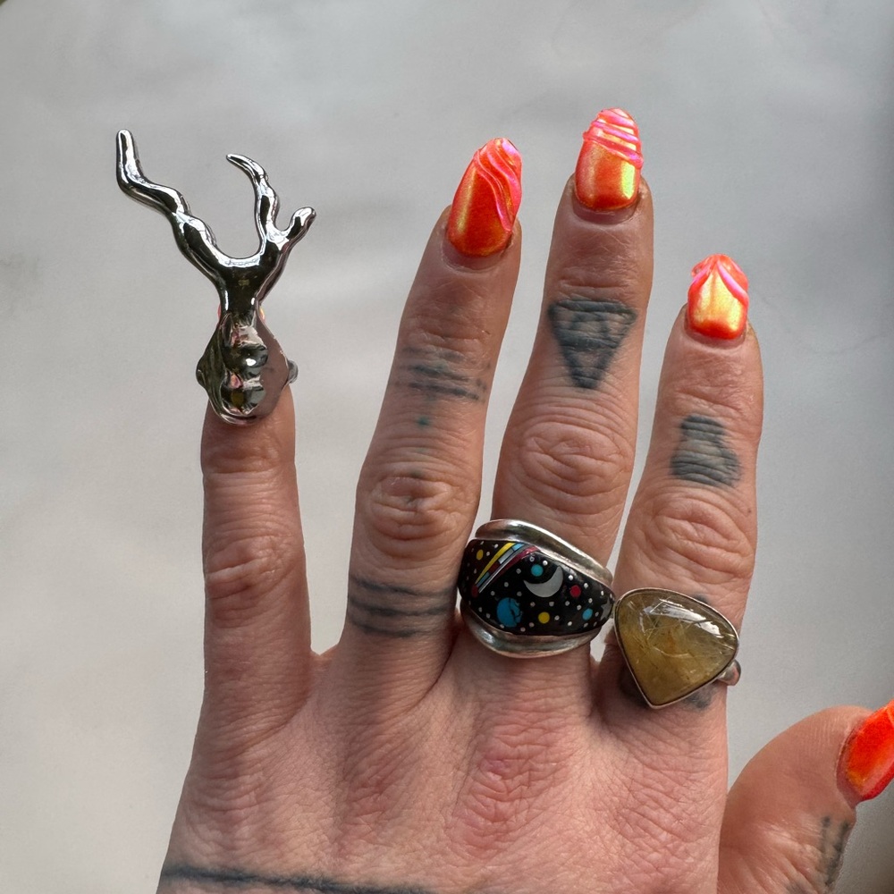 Unique Silver wearable art handmade nail jewelry NEW